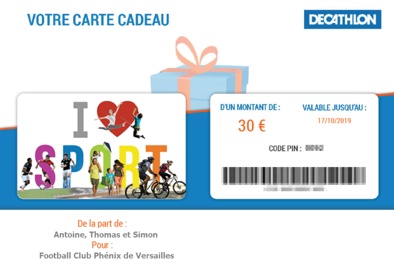 Carte cadeau Décathlon – Football Club Phénix de Versailles